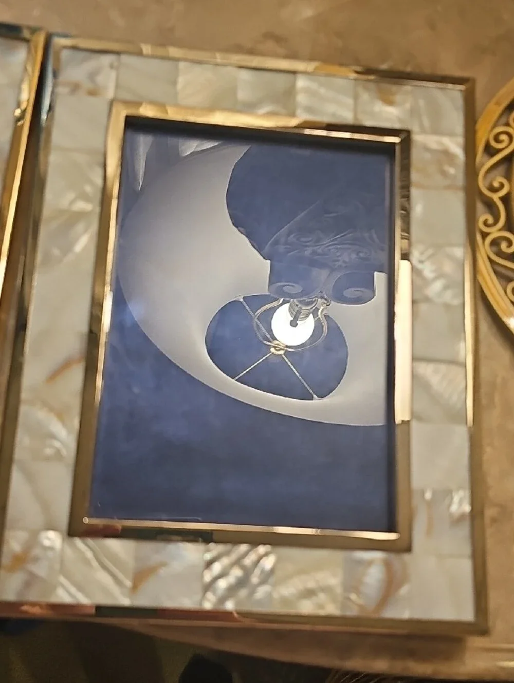 Set Of 2 Genuine Mother of Pearl Inlay Picture Frames - White & Gold